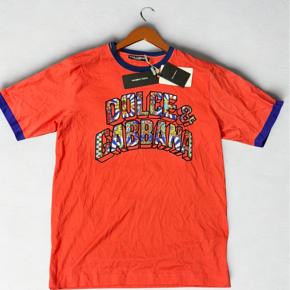 Dolce & Gabbana Orange Tee with Blue Trim